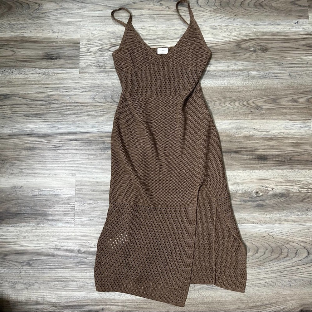 Wilfred Aritzia Evie Shitake Crochet Midi Slit Dress sz M medium
